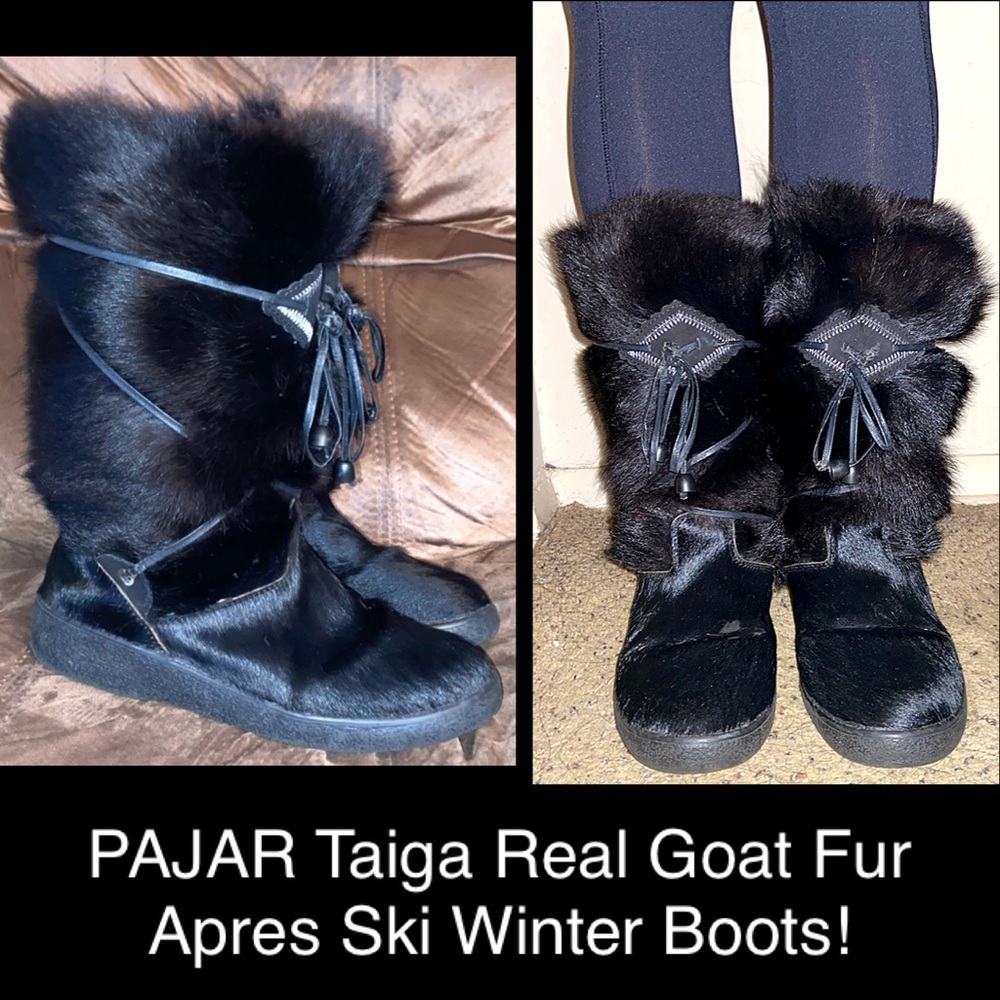 PAJAR Taiga Black Goat Fur Apres Ski Winter Boots!